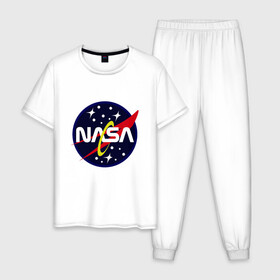 Мужская пижама хлопок с принтом Space NASA в Новосибирске, 100% хлопок | брюки и футболка прямого кроя, без карманов, на брюках мягкая резинка на поясе и по низу штанин
 | mars | moon | nasa | астероид | астронавт | астрономия | вселенная | гагарин | галактика | земля | илон | комета | космонавт | космос | луна | марс | маск | наса | небо | нло | планета | полёт | пришелец | ракета