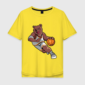 Мужская футболка хлопок Oversize с принтом Медведь в Новосибирске, 100% хлопок | свободный крой, круглый ворот, “спинка” длиннее передней части | art | ball | basketball | bear | sport | арт | баскетбол | медведь | мишка | мяч | спорт
