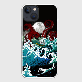 Чехол для iPhone 13 с принтом Корабль на Волнах | Кракен в Новосибирске,  |  | animal | beast | kraken | monster | moon | ocean | octopus | sea | ship | water | waves | вода | волны | животные | звери | корабль | кракен | луна | монстр | море | океан | осьминог | рыбы | щупальца