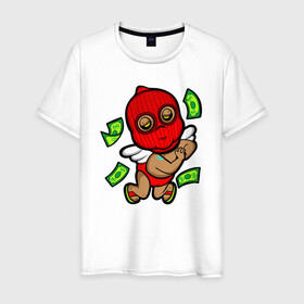 Мужская футболка хлопок с принтом Денежная фея в Новосибирске, 100% хлопок | прямой крой, круглый вырез горловины, длина до линии бедер, слегка спущенное плечо. | gangster | glo gang | money | music | red mask | фея