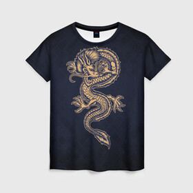Женская футболка 3D с принтом Дракон в Новосибирске, 100% полиэфир ( синтетическое хлопкоподобное полотно) | прямой крой, круглый вырез горловины, длина до линии бедер | dragon | дракон | драконами | драконом | дракоша | иероглиф | мифология