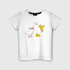 Детская футболка хлопок с принтом Утка и утята в Новосибирске, 100% хлопок | круглый вырез горловины, полуприлегающий силуэт, длина до линии бедер | мама утка | птицы | птички | утка | уточки | утята | цыпленок | цыплята
