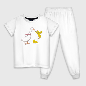 Детская пижама хлопок с принтом Утка и утята в Новосибирске, 100% хлопок |  брюки и футболка прямого кроя, без карманов, на брюках мягкая резинка на поясе и по низу штанин
 | мама утка | птицы | птички | утка | уточки | утята | цыпленок | цыплята