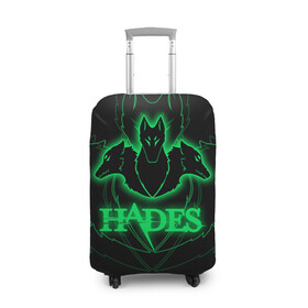 Чехол для чемодана 3D с принтом Hades в Новосибирске, 86% полиэфир, 14% спандекс | двустороннее нанесение принта, прорези для ручек и колес | hades | roguelike | бесконечные круги ада | волки | зелёные | компьютерная игра | светящиеся | эмблема