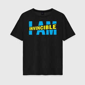 Женская футболка хлопок Oversize с принтом I am Invincible в Новосибирске, 100% хлопок | свободный крой, круглый ворот, спущенный рукав, длина до линии бедер
 | allen | invincible | omni man | omniman | superhero | алиен | аллен | инвинсибл | неуязвимый | омнимэн | супергерои