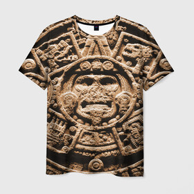 Мужская футболка 3D с принтом Ацтекский Календарь в Новосибирске, 100% полиэфир | прямой крой, круглый вырез горловины, длина до линии бедер | aztec | calendar | ацтеки | календарь | майя