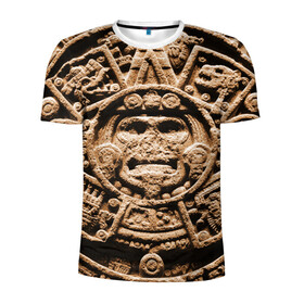 Мужская футболка 3D спортивная с принтом Ацтекский Календарь в Новосибирске, 100% полиэстер с улучшенными характеристиками | приталенный силуэт, круглая горловина, широкие плечи, сужается к линии бедра | aztec | calendar | ацтеки | календарь | майя