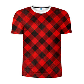 Мужская футболка 3D спортивная с принтом В клетку в Новосибирске, 100% полиэстер с улучшенными характеристиками | приталенный силуэт, круглая горловина, широкие плечи, сужается к линии бедра | checkered | squares | квадраты | клетка | черно красный
