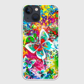 Чехол для iPhone 13 mini с принтом ЯРКИЕ КРАСКИ в Новосибирске,  |  | butterfly | color | flower | rainbow | summer | бабочки | брызги | краски | лето | радуга | цвета | цветы