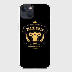 Чехол для iPhone 13 с принтом Черные быки Чёрный клевер в Новосибирске,  |  | asta | black bulls | black clover | quartet knights | yuno | акума | аниме | аста | блэк кловер | буракку куро:ба | демон | королевство клевера | король магов | лихт | магна | манга | пятилистник | черный бык | чёрный клев