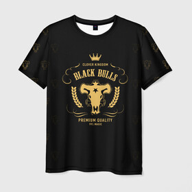 Мужская футболка 3D с принтом Черные быки Чёрный клевер в Новосибирске, 100% полиэфир | прямой крой, круглый вырез горловины, длина до линии бедер | asta | black bulls | black clover | quartet knights | yuno | акума | аниме | аста | блэк кловер | буракку куро:ба | демон | королевство клевера | король магов | лихт | магна | манга | пятилистник | черный бык | чёрный клев
