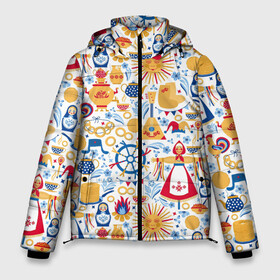 Мужская зимняя куртка 3D с принтом Славянская символика в Новосибирске, верх — 100% полиэстер; подкладка — 100% полиэстер; утеплитель — 100% полиэстер | длина ниже бедра, свободный силуэт Оверсайз. Есть воротник-стойка, отстегивающийся капюшон и ветрозащитная планка. 

Боковые карманы с листочкой на кнопках и внутренний карман на молнии. | Тематика изображения на принте: art | background | balalaika | bear | bonfire | carnival | fire | pancakes | samovar | slavic | sun | symbolism | texture | арт | балалайка | блины | костер | ложки | масленица | матрешка | медведь | огонь | петух | самовар | символика | славянская | солн