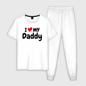 Мужская пижама хлопок с принтом I LOVE MY DADDY в Новосибирске, 100% хлопок | брюки и футболка прямого кроя, без карманов, на брюках мягкая резинка на поясе и по низу штанин
 | иностранные | любовь | надписи | папа | слова