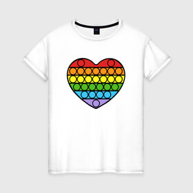Женская футболка хлопок с принтом Heart Pop It в Новосибирске, 100% хлопок | прямой крой, круглый вырез горловины, длина до линии бедер, слегка спущенное плечо | Тематика изображения на принте: pop it | антистресс | игрушка | поп ит | радуга | сердце