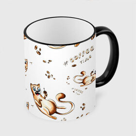 Кружка с принтом Cofee time в Новосибирске, керамика | ёмкость 330 мл | cat | coffee | котики | кофе | напиток | уют | юмор