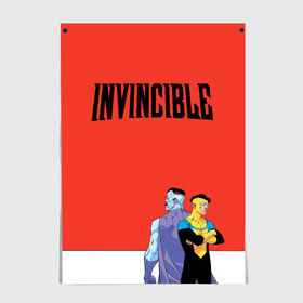 Постер с принтом Invincible в Новосибирске, 100% бумага
 | бумага, плотность 150 мг. Матовая, но за счет высокого коэффициента гладкости имеет небольшой блеск и дает на свету блики, но в отличии от глянцевой бумаги не покрыта лаком | allen | invincible | omni man | omniman | superhero | алиен | аллен | инвинсибл | неуязвимый | омнимэн | супергерои