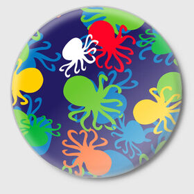 Значок с принтом Осьминоги в Новосибирске,  металл | круглая форма, металлическая застежка в виде булавки | cute | octopus | милый | морское | осьминог | осьминожка | паттерн | тентакли | щупальца