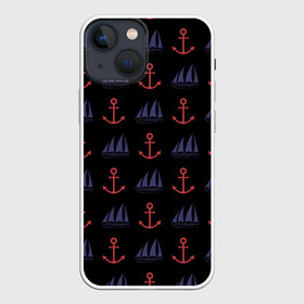 Чехол для iPhone 13 mini с принтом Корабли и якоря в Новосибирске,  |  | anchor | корабли | корабль | море | морские | океан | паруса | паттерн | шварт | якори | якорь