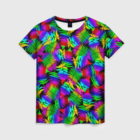 Женская футболка 3D с принтом Неоновый папоротник в Новосибирске, 100% полиэфир ( синтетическое хлопкоподобное полотно) | прямой крой, круглый вырез горловины, длина до линии бедер | neon | summer | tropical | азия | ветки | джунгли | жара | зелень | красочный | лето | листья | неоновые цвета | остров | отпуск | пальмы | папоротник | пляж | природа | путешествие | радужный | растения | таиланд
