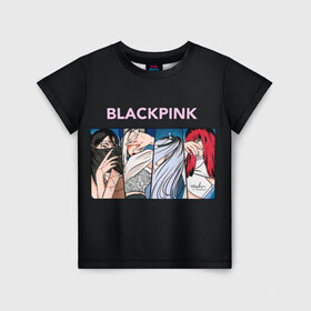 Детская футболка 3D с принтом Hide eyes Blackpink в Новосибирске, 100% гипоаллергенный полиэфир | прямой крой, круглый вырез горловины, длина до линии бедер, чуть спущенное плечо, ткань немного тянется | black pink | blackpink | pop | блэк пинк | ким дженни | ким джи су | корейцы | лалиса манобан | музыка | поп | попса | розэ