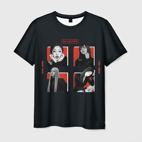 Мужская футболка 3D с принтом BLACKPINK | Red and black в Новосибирске, 100% полиэфир | прямой крой, круглый вырез горловины, длина до линии бедер | black pink | blackpink | pop | блэк пинк | ким дженни | ким джи су | корейцы | лалиса манобан | музыка | поп | попса | розэ