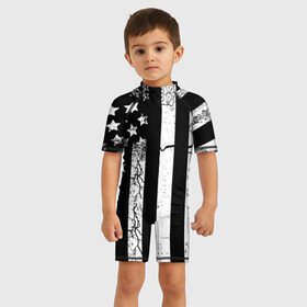 Детский купальный костюм 3D с принтом ЗВЕЗДНО-ПОЛОСАТЫЙ в Новосибирске, Полиэстер 85%, Спандекс 15% | застежка на молнии на спине | america | black | dark | flag | graffiti | star | usa | white | америка | белый | граффити | звезды | полосы | ретро | стена | сша | флаг | черный