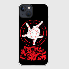Чехол для iPhone 13 с принтом КОТ САТАНЫ в Новосибирске,  |  | blood | cat | dark | devil | evil | lord | satan | дьявол | зло | кот | котик | котэ | лорд | пентаграмма | пушистый | сатана | темный
