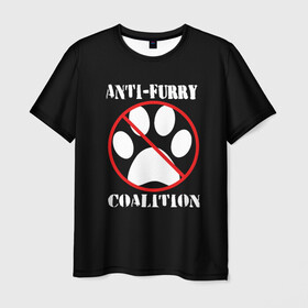 Мужская футболка 3D с принтом Anti-Furry coalition в Новосибирске, 100% полиэфир | прямой крой, круглый вырез горловины, длина до линии бедер | anti furry | coalition | furry | антифурри | антропоморфные животные | запрет | зверь | знак | коалиция | фурри | человек животные