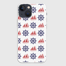 Чехол для iPhone 13 mini с принтом Корабли и штурвалы в Новосибирске,  |  | ships | корабли | кораблики | море | морские | морское | руль | штурвал | штурвалы