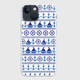 Чехол для iPhone 13 mini с принтом Морские мотивы в Новосибирске,  |  | ships | корабли | кораблики | море | морские | морское | руль | штурвал | якорь