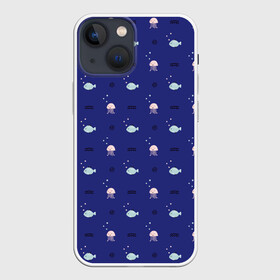 Чехол для iPhone 13 mini с принтом Морские мотивы в Новосибирске,  |  | fish | море | морские | на синем | осьминоги | осьминожки | паттерн | рыба | рыбки | рыбы