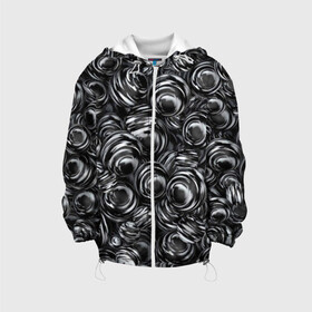 Детская куртка 3D с принтом Glossy Balls в Новосибирске, 100% полиэстер | застежка — молния, подол и капюшон оформлены резинкой с фиксаторами, по бокам — два кармана без застежек, один потайной карман на груди, плотность верхнего слоя — 90 г/м2; плотность флисового подклада — 260 г/м2 | abstraction | background | ball | balls | black | circle | gloss | metal | paint | pattern | reflection | shine | texture | white | абстракция | белый | блеск | глянец | краска | круг | металл | отражение | паттерн | текстура | фон | черный | шар | шары