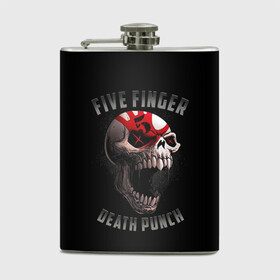 Фляга с принтом Five Finger Death Punch | 5FDP в Новосибирске, металлический корпус | емкость 0,22 л, размер 125 х 94 мм. Виниловая наклейка запечатывается полностью | Тематика изображения на принте: 5fdp | america | death | ffdp | finger | five | hard | metal | music | punch | rock | skull | states | united | usa | америка | метал | музыка | рок | сша | хард | череп