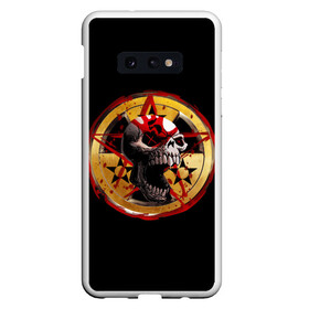 Чехол для Samsung S10E с принтом Five Finger Death Punch | FFDP в Новосибирске, Силикон | Область печати: задняя сторона чехла, без боковых панелей | Тематика изображения на принте: 5fdp | america | death | ffdp | finger | five | hard | metal | music | punch | rock | skull | states | united | usa | америка | метал | музыка | рок | сша | хард | череп