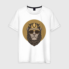 Мужская футболка хлопок с принтом Гордый Лев с бородой в Новосибирске, 100% хлопок | прямой крой, круглый вырез горловины, длина до линии бедер, слегка спущенное плечо. | king | король | корона | кошка | лев | царь