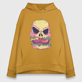 Женское худи Oversize хлопок с принтом Череп Бургер Skull Burger в Новосибирске, френч-терри — 70% хлопок, 30% полиэстер. Мягкий теплый начес внутри —100% хлопок | боковые карманы, эластичные манжеты и нижняя кромка, капюшон на магнитной кнопке | 100 эко | big daddy | boomer | fashion man | hipster | hipster merch | old school | real man | skulls | vintage | wild beast | бумер | винтаж | гамбургер | еда | фастфуд | хипстер | хипстер мерч | хипстерский череп | черепа | чизбургер