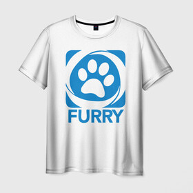 Мужская футболка 3D с принтом Furry в Новосибирске, 100% полиэфир | прямой крой, круглый вырез горловины, длина до линии бедер | furry | антропоморфные животные | лапа | логотип | люди животные | отпечаток | след | фурри | фурри фэндом | эмблема