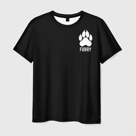 Мужская футболка 3D с принтом Furry в Новосибирске, 100% полиэфир | прямой крой, круглый вырез горловины, длина до линии бедер | furry | антропоморфные животные | лапа | логотип | люди животные | отпечаток | след | фурри | фурри фэндом | эмблема