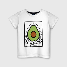 Детская футболка хлопок с принтом АВОКАДО АРТ в Новосибирске, 100% хлопок | круглый вырез горловины, полуприлегающий силуэт, длина до линии бедер | avocado | авокадо | арт | минимализм | простота | человечки