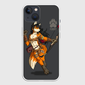 Чехол для iPhone 13 с принтом Furry fox в Новосибирске,  |  | furry | furry fox | амазонка | антропоморфное животное | воин | женщина | животные | зверь | лиса | лук | фурри | человек