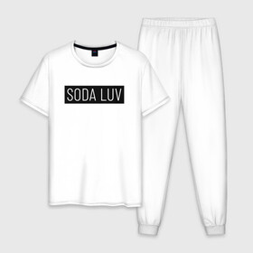 Мужская пижама хлопок с принтом SODA LUV в Новосибирске, 100% хлопок | брюки и футболка прямого кроя, без карманов, на брюках мягкая резинка на поясе и по низу штанин
 | luv | mayot | melon | music | og buda | seemee | soda | sodaluv | бигасс | коми | лав | лого | логотип | лув | мелон | сода