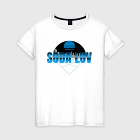 Женская футболка хлопок с принтом SODA LUV в Новосибирске, 100% хлопок | прямой крой, круглый вырез горловины, длина до линии бедер, слегка спущенное плечо | luv | mayot | melon | music | og buda | seemee | soda | sodaluv | бигасс | коми | лав | лого | логотип | лув | мелон | сода