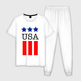 Мужская пижама хлопок с принтом США в Новосибирске, 100% хлопок | брюки и футболка прямого кроя, без карманов, на брюках мягкая резинка на поясе и по низу штанин
 | америка | американский флаг | красный | синий | сша