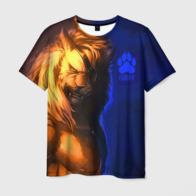 Мужская футболка 3D с принтом Furry lion в Новосибирске, 100% полиэфир | прямой крой, круглый вырез горловины, длина до линии бедер | Тематика изображения на принте: furry | lion | антропоморфные животные | лев | люди животные | разбойник | фурри | фурри фэндом