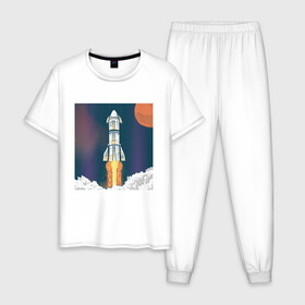Мужская пижама хлопок с принтом Запуск ракеты Atlas Атлас V в Новосибирске, 100% хлопок | брюки и футболка прямого кроя, без карманов, на брюках мягкая резинка на поясе и по низу штанин
 | earth | elon musk | mars | nasa | roscosmos | space | space shuttle | star | stars | usa | астронавт | илон маск | космодром | космонавт | миссия sbirs | мыс канаверал | наса | планета земля | рн atlas v 421 | роскосмос | спейс экс | спейсэк