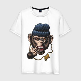 Мужская футболка хлопок с принтом Monkey Boy в Новосибирске, 100% хлопок | прямой крой, круглый вырез горловины, длина до линии бедер, слегка спущенное плечо. | gangsta | monkey | wild | блатной | крутой | обезьяна