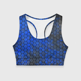 Женский спортивный топ 3D с принтом Синие Соты в Новосибирске, 82% полиэстер, 18% спандекс Ткань безопасна для здоровья, позволяет коже дышать, не мнется и не растягивается |  | hexagons | honeycombs | metal | соты | шестиугольники