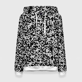 Женская толстовка 3D с принтом Пиксельная Текстура в Новосибирске, 100% полиэстер  | двухслойный капюшон со шнурком для регулировки, мягкие манжеты на рукавах и по низу толстовки, спереди карман-кенгуру с мягким внутренним слоем. | blackandwhite | pattern | pixels | пиксели | черно белый