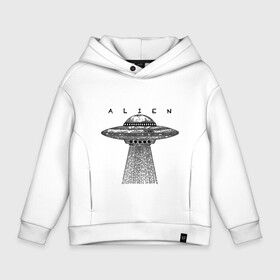 Детское худи Oversize хлопок с принтом Alien в Новосибирске, френч-терри — 70% хлопок, 30% полиэстер. Мягкий теплый начес внутри —100% хлопок | боковые карманы, эластичные манжеты и нижняя кромка, капюшон на магнитной кнопке | гравюра | графика | инопланетный корабль | космический корабль | космос | летающая тарелка | пришельцы | чёрно белый