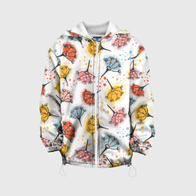 Детская куртка 3D с принтом Абстрактные цветы одуванчики в Новосибирске, 100% полиэстер | застежка — молния, подол и капюшон оформлены резинкой с фиксаторами, по бокам — два кармана без застежек, один потайной карман на груди, плотность верхнего слоя — 90 г/м2; плотность флисового подклада — 260 г/м2 | Тематика изображения на принте: летний | одуванчик | разноцветный | цветы